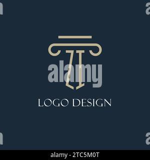 ZI Initial Logo für Rechtsanwalt, Anwaltskanzlei, Anwaltskanzlei mit Designideen für Säulen-Icons Stock Vektor