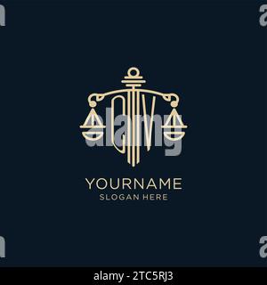 Ursprüngliches CV-Logo mit Schild und Waage der Gerechtigkeit, Luxus und moderne Anwaltskanzlei-Logo-Vektorgrafik Stock Vektor