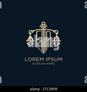 Ursprüngliches EA-Logo mit Schild und Waage der Gerechtigkeit, luxuriösem und modernem Anwaltsbüro-Logo Vektorgrafik Stock Vektor