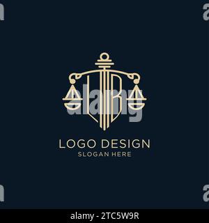 Initial LB Logo mit Schild und Waage der Gerechtigkeit, Luxus und moderne Anwaltskanzlei Logo Design Vektorgrafik Stock Vektor