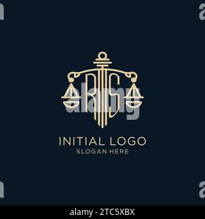 Ursprüngliches RS-Logo mit Schild und Waage der Gerechtigkeit, Luxus und moderne Anwaltskanzlei Logo Vektorgrafik Stock Vektor