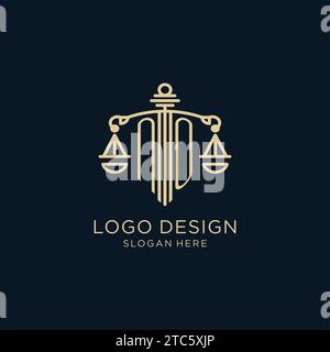 Anfänglich KEIN Logo mit Schild und Skalen der Gerechtigkeit, Luxus und moderne Anwaltskanzlei Logo Design Vektorgrafik Stock Vektor