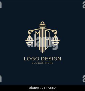 Ursprüngliches MB-Logo mit Schild und Waage der Gerechtigkeit, Luxus und moderne Anwaltskanzlei-Logo-Vektorgrafik Stock Vektor