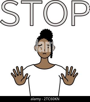 Afroamerikanische Frau mit den Händen vor ihrem Körper, signalisiert einen Stopp, Vektor-Illustration Stock Vektor