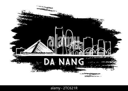 Silhouette Der Skyline Von Da Nang Vietnam City. Handgezeichnete Skizze. Business Travel and Tourism Konzept mit moderner Architektur. Vektorabbildung. Stock Vektor