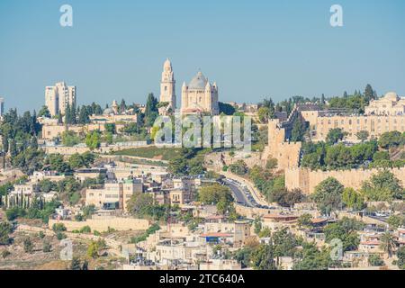 Blick auf die Dormition Abbey - Hagia Maria, christliche Kirche auf dem Berg Zion, Jerusalem, Israel Stockfoto