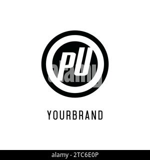 Anfängliche konzentrische Kreislinie mit PU-Logo, klare und einfache Vektorgrafik im Monogramm-Logo-Stil Stock Vektor
