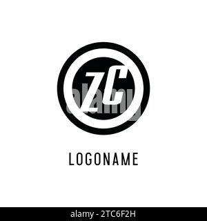 Anfängliche konzentrische Kreislinie des ZC-Logos, klare und einfache Vektorgrafik im Monogramm-Logo-Stil Stock Vektor