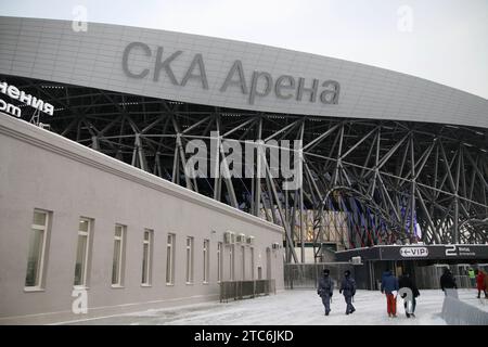 Sankt Petersburg, Russland. Dezember 2023. Die SKA Arena wurde in St. Petersburg, Russische Föderation. Diese Eishockeyarena ist die größte der Welt und bietet Platz für 21.542 Personen. Quelle: SOPA Images Limited/Alamy Live News Stockfoto