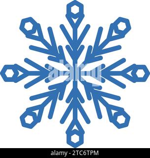 Schneeflocke mit dicken Linien, Element der Winterfestdekoration. Winterschnee, blaues Symbol für Weihnachtswunder. Einfache Form Freihand-Vektor-Symbol isol Stock Vektor