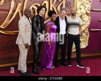 Los Angeles, Kalifornien, USA. Dezember 2023. (L-R) Paterson Joseph, Timothée Chalamet, Calah Lane, Hugh Grant und Keegan-Michael Key nehmen an der Los Angeles Premiere von Warner Bros. Teil „Wonka“ im Regency Village Theatre am 10. Dezember 2023 in Los Angeles, Kalifornien. Quelle: Jeffrey Mayer/Jtm Photos/Media Punch/Alamy Live News Stockfoto