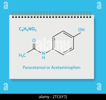 Chemische Formel Paracetamol oder Paracetamol Analgetikum Molekül Skelettvektor Illustration. Stock Vektor