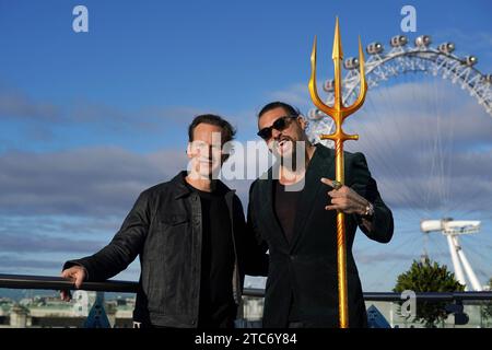 Patrick Wilson (links) und Jason Momoa während eines Fotorufs für Aquaman and the Lost Kingdom im Park Plaza Hotel, Westminster Bridge, London. Bilddatum: Montag, 11. Dezember 2023. Stockfoto