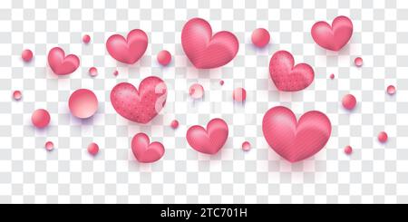 Niedliche rosa Herzballons Illustration isoliert auf transparentem Hintergrund. Dekorationselemente zum Valentinstag Stock Vektor