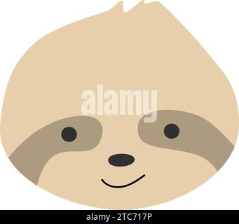 Einfaches Portraitfaultier des wilden Säuglings. Vektor-Illustration des niedlichen Tiergesichts. Verwendbar für Hintergrund, Druck, Poster, Avatar. Stock Vektor
