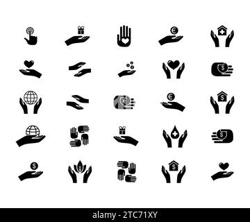 Handsymbole Set, Hand Silhouetten Vektor Illustration. Stock Vektor