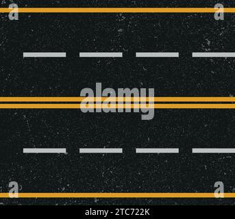 Asphaltstraße Textur mit Straßenmarkierung, gepflasterte Straße mit Trennstreifen Vektor Illustration. Stock Vektor