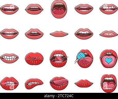 Symbole für die Bewegungssimulation von Mundzeichen setzen Vektor Stock Vektor