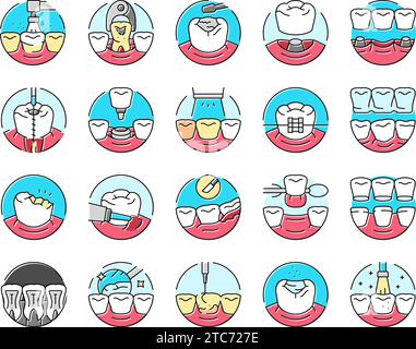 Zahnärztliche Eingriffe Klinik Icons setzen Vektor Stock Vektor