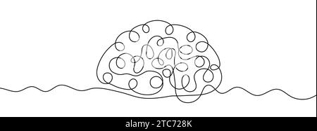 Kontinuierliche Linienzeichnung des Gehirns. Hintergrund einer Zeichnung mit einer Linie. Vektorabbildung. Einzeiliges Symbol für menschliches Gehirn. Stock Vektor