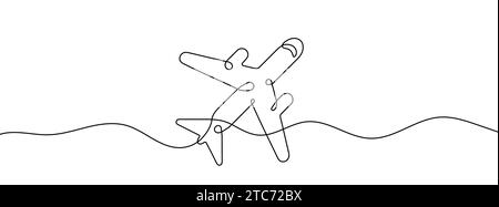 Durchgehende Linienzeichnung eines Flugzeugs. Hintergrund einer Zeichnung mit einer Linie. Vektorabbildung. Symbol für einzeiliges Flugzeug. Stock Vektor