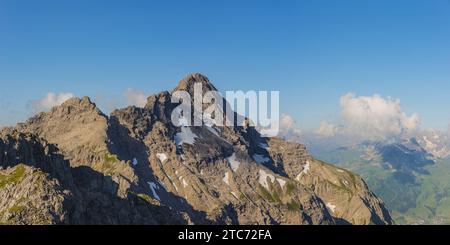 Bergpanorama vom Hochrappenkopf, 2425m bis Biberkopf, 2599m, Allgäuer Alpen, Allgäu, Bayern, Deutschland, Europa Stockfoto