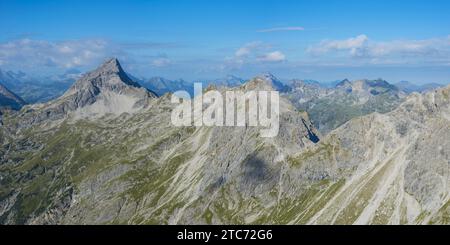 Panorama vom Heilbronner Weg zum Biberkopf, 2599m, und Rappenseekopf, 2459m, Allgäuer Alpen, Allgäu, Bayern, Deutschland, Europa Stockfoto