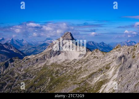 Panorama vom Heilbronner Weg zum Biberkopf, 2599m, Allgäuer Alpen, Allgäu, Bayern, Deutschland, Europa Stockfoto