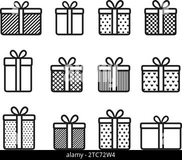 Weihnachtsgeschenk-Box-Symbol. Weihnachtsaccessoires Set. Vektor-Illustration zum guten neuen Jahr. Stock Vektor