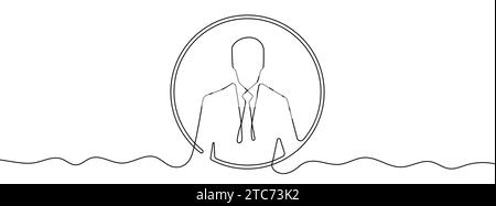Fortlaufende Linienzeichnung des Geschäftsmanns Avatar. Hintergrund einer Zeichnung mit einer Linie. Vektorabbildung. Einzeiliges Avatar-Symbol für Geschäftsleute. Stock Vektor