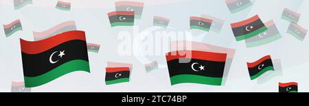 Abstraktes Design auf einem Banner mit Flaggenmotiv in Libyen. Abstraktes Hintergrunddesign mit Nationalflaggen. Vektorabbildung. Stock Vektor