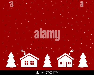 Weihnachten Hintergrund mit Haus, Tannen und Schneefällen. Weihnachtskarte oder Grußkarte. Vektor-Illustration zum guten neuen Jahr. Stock Vektor
