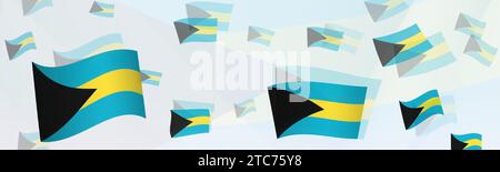 Das abstrakte Design auf einem Banner mit der Flagge der Bahamas. Abstraktes Hintergrunddesign mit Nationalflaggen. Vektorabbildung. Stock Vektor