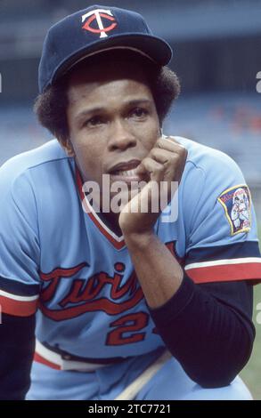 Ein Porträt der Hall of Fame First Baseman Rod Carew von den Minnesota Twins. Im Yankee-Stadion 1982. Stockfoto