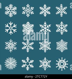 Weihnachtsschneeflocken-Set. Symbol für Feiertagslinie. Vektor-Illustration zum guten neuen Jahr. Stock Vektor