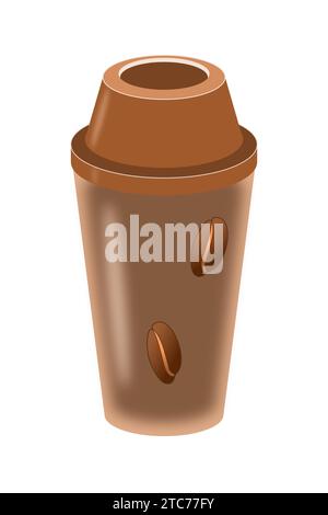 Die braune Kaffeetasse mit dem Bild von zwei Kaffeebohnen Stock Vektor