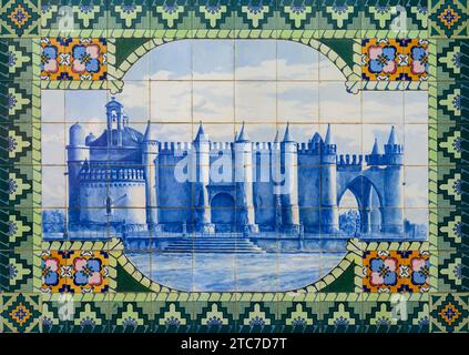 Azulejo-Tafeln am Bahnhof in Evora, Alentejo, Portugal Stockfoto