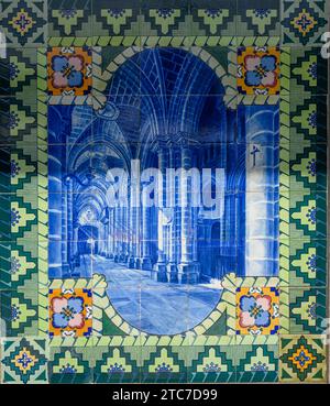 Azulejo-Tafeln am Bahnhof in Evora, Alentejo, Portugal Stockfoto