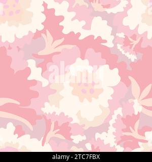 Ein weißes und rosafarbenes Blumenmuster im großen Stil, traumhafte Illustration, sanfte Farbpalette, flüssig Stock Vektor