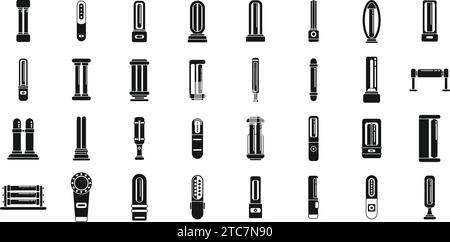 Ultraviolet portable sterilizer icons set simple vector. Bacterium bulb. Lamp uv light Stock Vektor