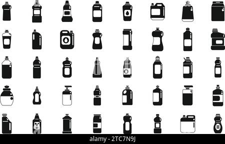 Symbole für Geschirrspüler setzen einfachen Vektor. Tabs Werbung sauber. Flasche aus flüssigem Kunststoff Stock Vektor