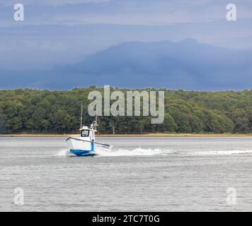 Sag Harbor Harbor Master Boot vor der Küste von Shelter Island, ny Stockfoto