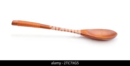 Neuer Holzlöffel isoliert auf weiß. Stockfoto