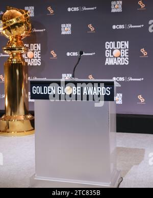 Beverly Hills, Kalifornien, USA. Dezember 2023. Ein allgemeiner Blick auf die Atmosphäre bei der Ankündigung der 81. Jährlichen Nominierungen für den Golden Globe Award im Beverly Hilton in Beverly Hills, Kalifornien am Montag, 11. Dezember 2023. Foto: Greg Grudt/UPI Credit: UPI/Alamy Live News Credit: UPI/Alamy Live News Stockfoto