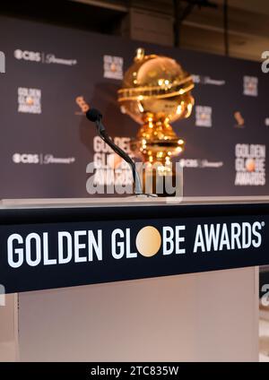 Beverly Hills, Kalifornien, USA. Dezember 2023. Ein allgemeiner Blick auf die Atmosphäre bei der Ankündigung der 81. Jährlichen Nominierungen für den Golden Globe Award im Beverly Hilton in Beverly Hills, Kalifornien am Montag, 11. Dezember 2023. Foto: Greg Grudt/UPI Credit: UPI/Alamy Live News Credit: UPI/Alamy Live News Stockfoto