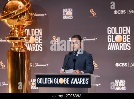 Beverly Hills, Kalifornien, USA. Dezember 2023. Wilmer Valderrama präsentiert am Montag, den 11. Dezember 2023, die 81. Jährliche Nominierung für den Golden Globe Award im Beverly Hilton in Beverly Hills, Kalifornien. Foto: Greg Grudt/UPI Credit: UPI/Alamy Live News Credit: UPI/Alamy Live News Stockfoto