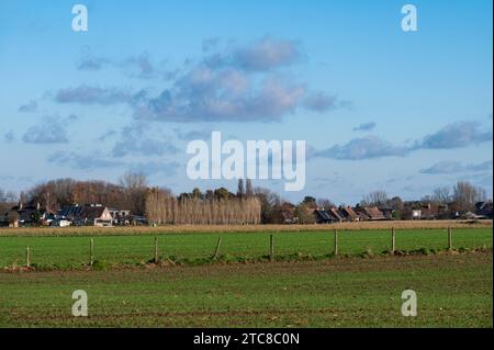 Grünes Ackerland, Grundnahrungsmittel und Häuser auf dem Land um Meise, Flämische Region Brabant, Belgien Credit: Imago/Alamy Live News Stockfoto