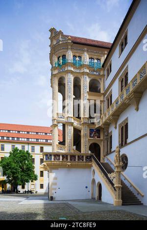 Großer Wendelstein im Schloss Hartenfels in Torgau Stockfoto