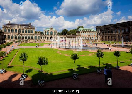 Der Dresdner Zwinger ist eines der berühmtesten Barockgebäude Deutschlands und beherbergt Museen von Weltruf Stockfoto