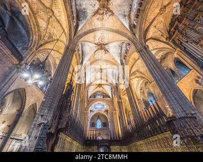 Wunderschönes Inneres der historischen Kathedrale von Barcelona in spanien Stockfoto